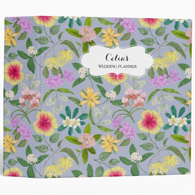 Colourful Illustrated Tropical Flowers Pattern Binder (Front/Spine)