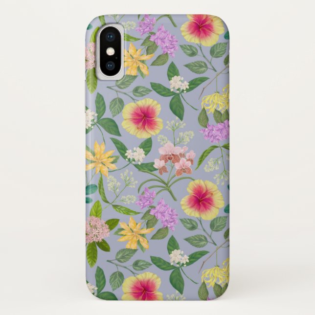 Colourful Illustrated Tropical Flowers Pattern Case-Mate iPhone Case (Back)