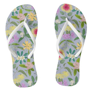 Colourful Illustrated Tropical Flowers Pattern Flip Flops