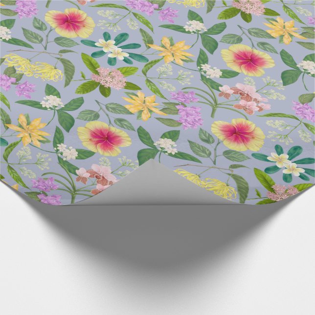 Colourful Illustrated Tropical Flowers Pattern Wrapping Paper (Corner)