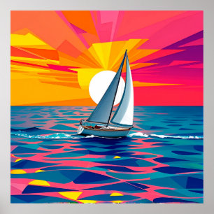 Colourful Illustration of a Sailboat Poster