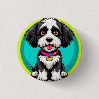 Colourful Illustration of Happy Dog Sitting 1 Inch Round Button