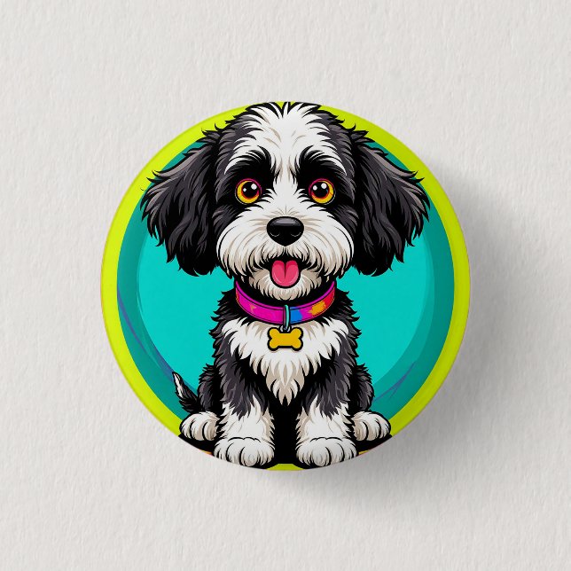 Colourful Illustration of Happy Dog Sitting 1 Inch Round Button (Front)