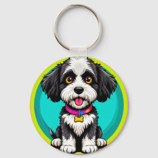 Colourful Illustration of Happy Dog Sitting Keychain