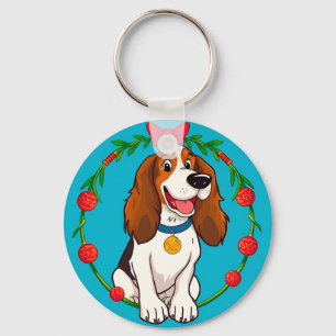 Colourful Illustration of Happy Dog Sitting Keychain