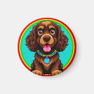 Colourful Illustration of Happy Dog Sitting Magnet