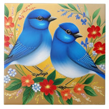 Colourful Illustration of Two Blue Birds