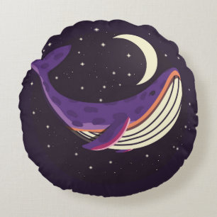 Colourful illustration portrait of cute whale in s round pillow