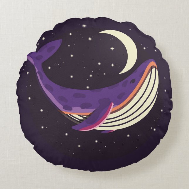 Colourful illustration portrait of cute whale in s round pillow (Front)