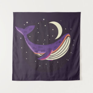 Colourful illustration portrait of cute whale in s tapestry