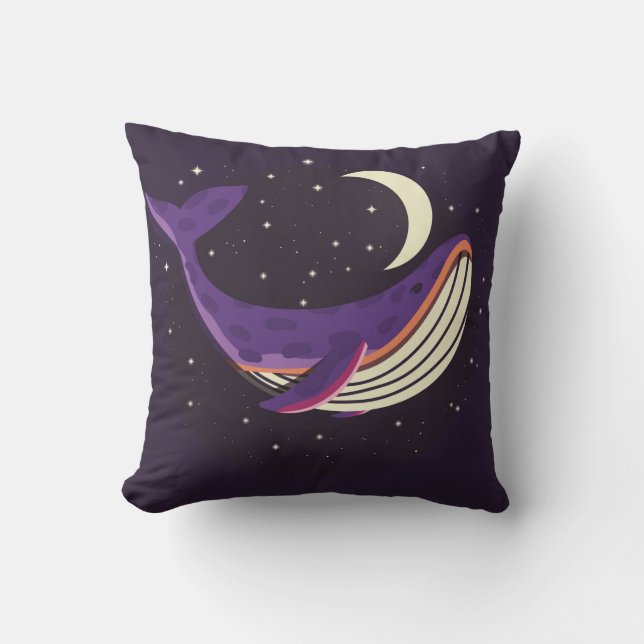 Colourful illustration portrait of cute whale in s throw pillow (Front)