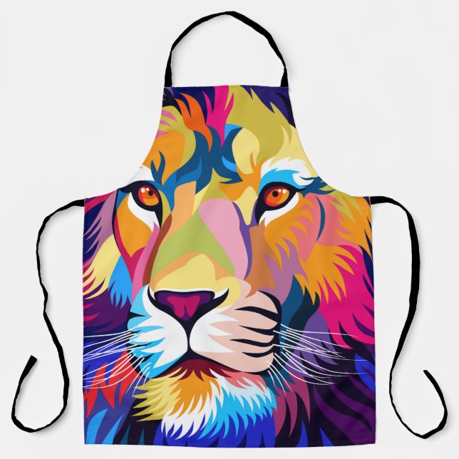 colourful illustrations, a lion, simple design - v apron (Front)