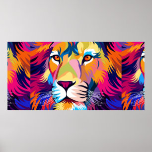 colourful illustrations, a lion, simple design - v poster