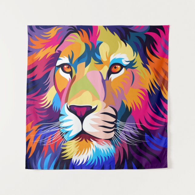 colourful illustrations, a lion, simple design - v tapestry (Front)