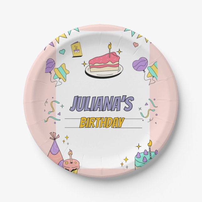 Colourful Illustrative Birthday Party  Paper Plate (Front)