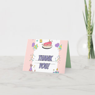 Colourful Illustrative Birthday Party Thank You Card