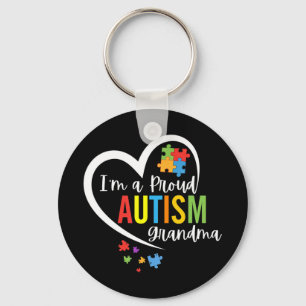 Colourful I'm A Proud Grandma Love Heart Autism Aw Keychain