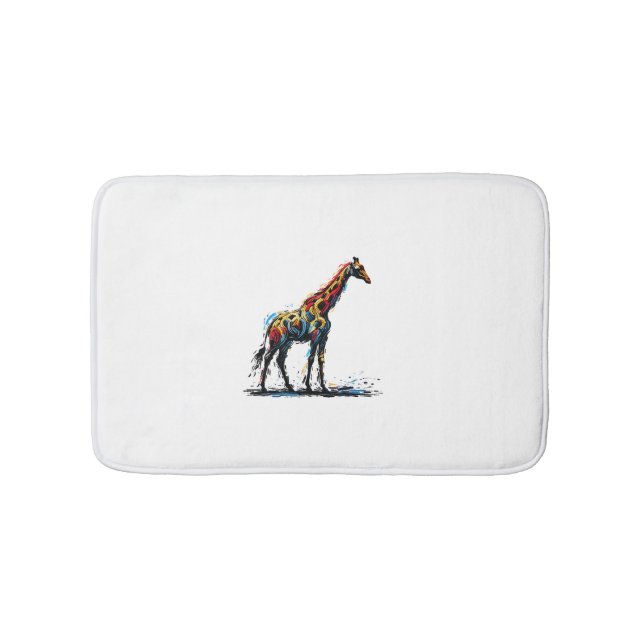 Colourful Impressionism Style Animal Lover Giraffe Bath Mat (Front)