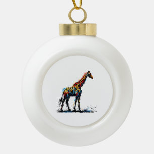 Colourful Impressionism Style Animal Lover Giraffe Ceramic Ball Christmas Ornament