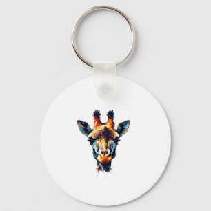 Colourful Impressionism Style Animal Lover Giraffe Keychain