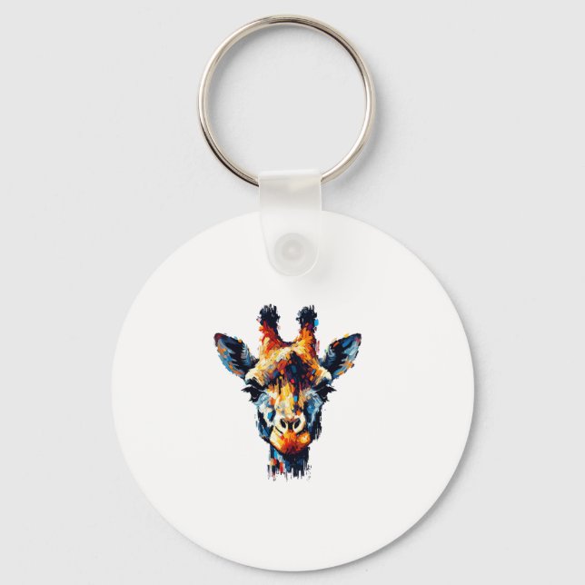 Colourful Impressionism Style Animal Lover Giraffe Keychain (Front)