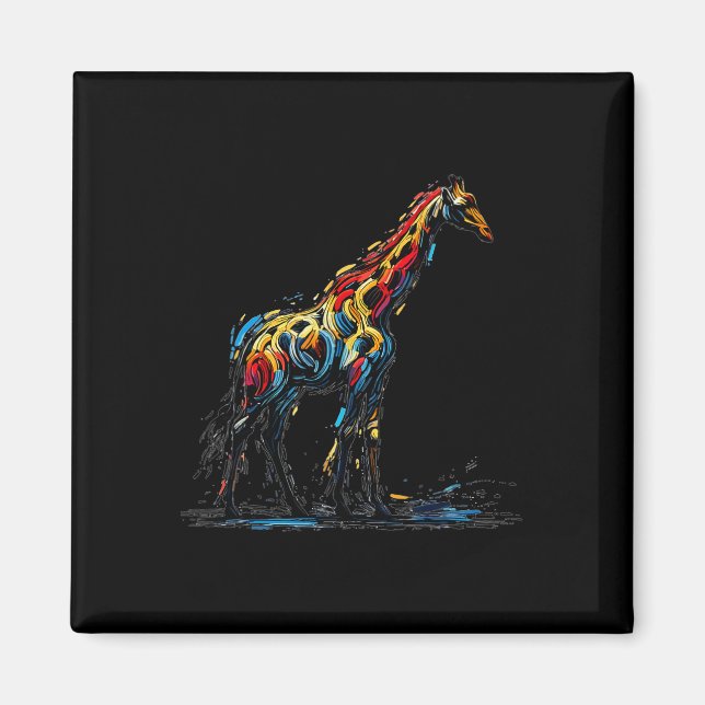 Colourful Impressionism Style Animal Lover Giraffe Magnet (Front)
