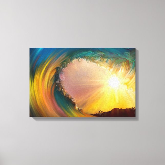 Colourful impressionist breaking wave at sunset canvas print (Front)
