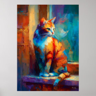 Colourful Impressionist Cat Animal Painting Poster