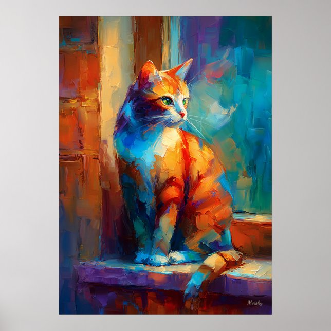 Colourful Impressionist Cat Animal Painting Poster (Front)
