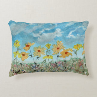 Colourful Impressionist Daisies Accent Pillow 
