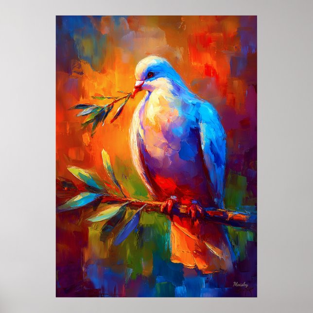 Colourful Impressionist Dove of Peace with Olive B Poster (Front)