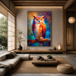 Colourful Impressionist Owl Wildlife Painting Poster