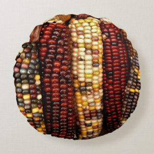 Colourful Indian Corn Kernels Photo Round Pillow