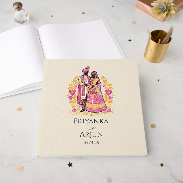 Colourful Indian Couple Guest Book (Front Open)