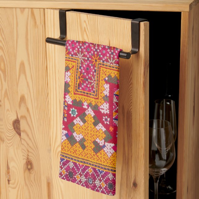 Colourful Indian Embroidery Print Kitchen Towel (Thirds Fold)
