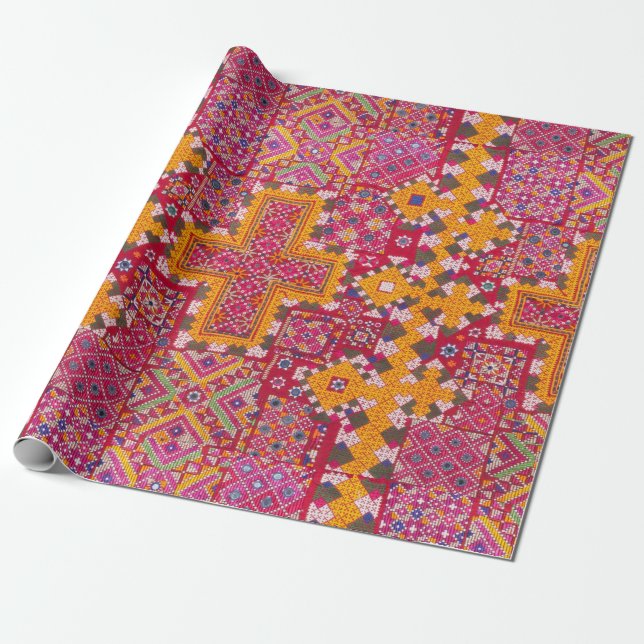 Colourful Indian Embroidery Print Wrapping Paper (Unrolled)