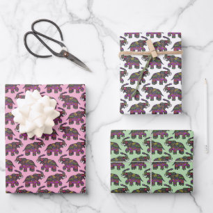 Colourful Indian Mehndi Elephant Multi Colour DIY  Wrapping Paper Sheet