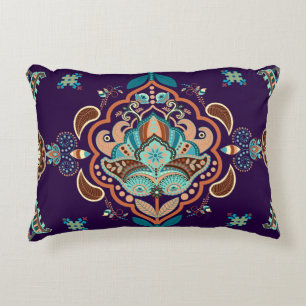 Colourful Indian Ornament, Geometric Border. Accent Pillow