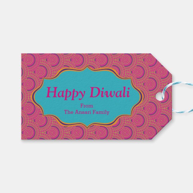 Colourful Indian Pattern Diwali Gift Tags (Front (Horizontal))