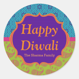 Colourful Indian Pattern Diwali Party Favour Classic Round Sticker