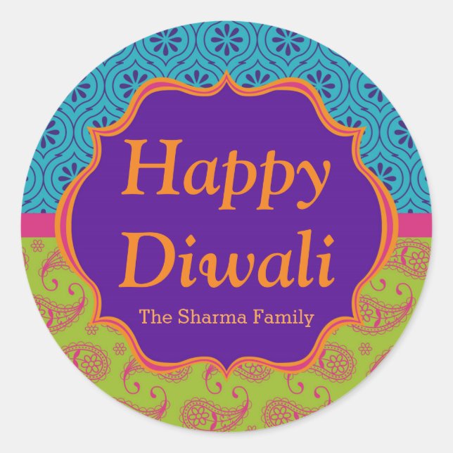 Colourful Indian Pattern Diwali Party Favour Classic Round Sticker (Front)