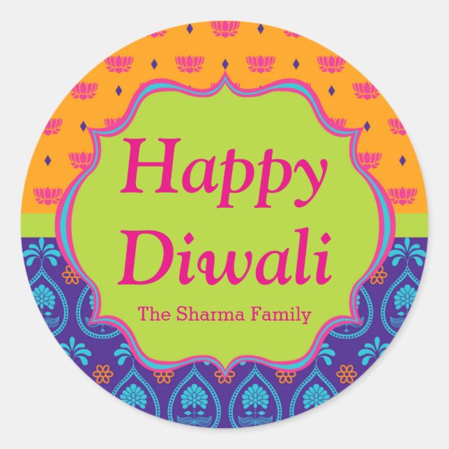 Colourful Indian Pattern Diwali Party Favour Classic Round Sticker (Front)