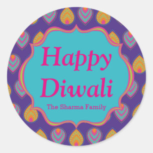 Colourful Indian Pattern Diwali Party Favour Classic Round Sticker