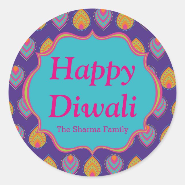 Colourful Indian Pattern Diwali Party Favour Classic Round Sticker (Front)