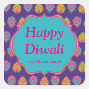 Colourful Indian Pattern Diwali Party Favour Square Sticker