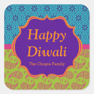 Colourful Indian Pattern Diwali Party Favour Square Sticker