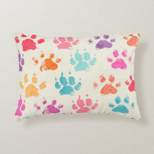 Colourful ink, messy dog paws accent pillow