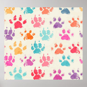Colourful ink, messy dog paws poster