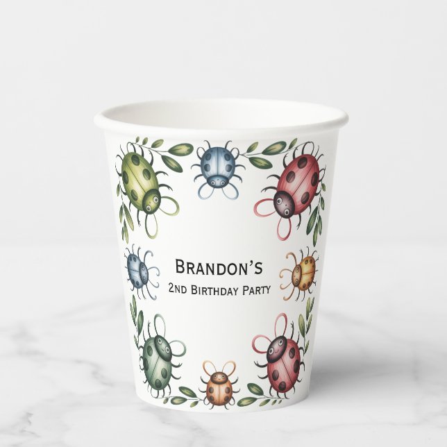 Colourful Insect Bugs 2nd. Birthday Party Paper Cups (Front)