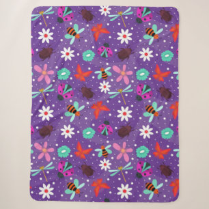 Colourful Insects and Flowers on a Purple Backgrou Sherpa Blanket